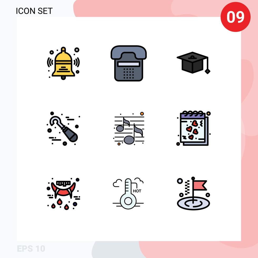 Satz von 9 Vektor-Filledline-Flachfarben auf Raster für Song-Tools Telefon Stomatologie Dental editierbare Vektordesign-Elemente vektor