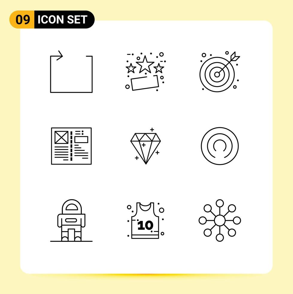 modern uppsättning av 9 konturer och symboler sådan som sucess diamant Centrum layout design redigerbar vektor design element