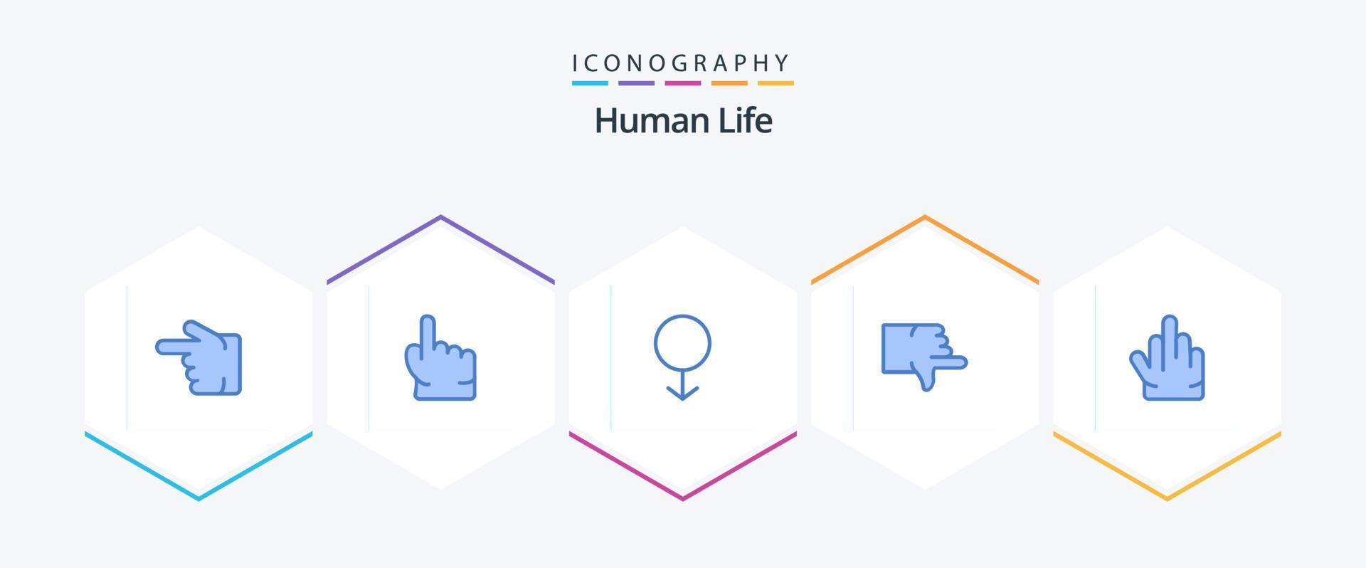 Human 25 Blue Icon Pack inklusive High Five. Finger. Geschlecht. Abstimmung. runter vektor