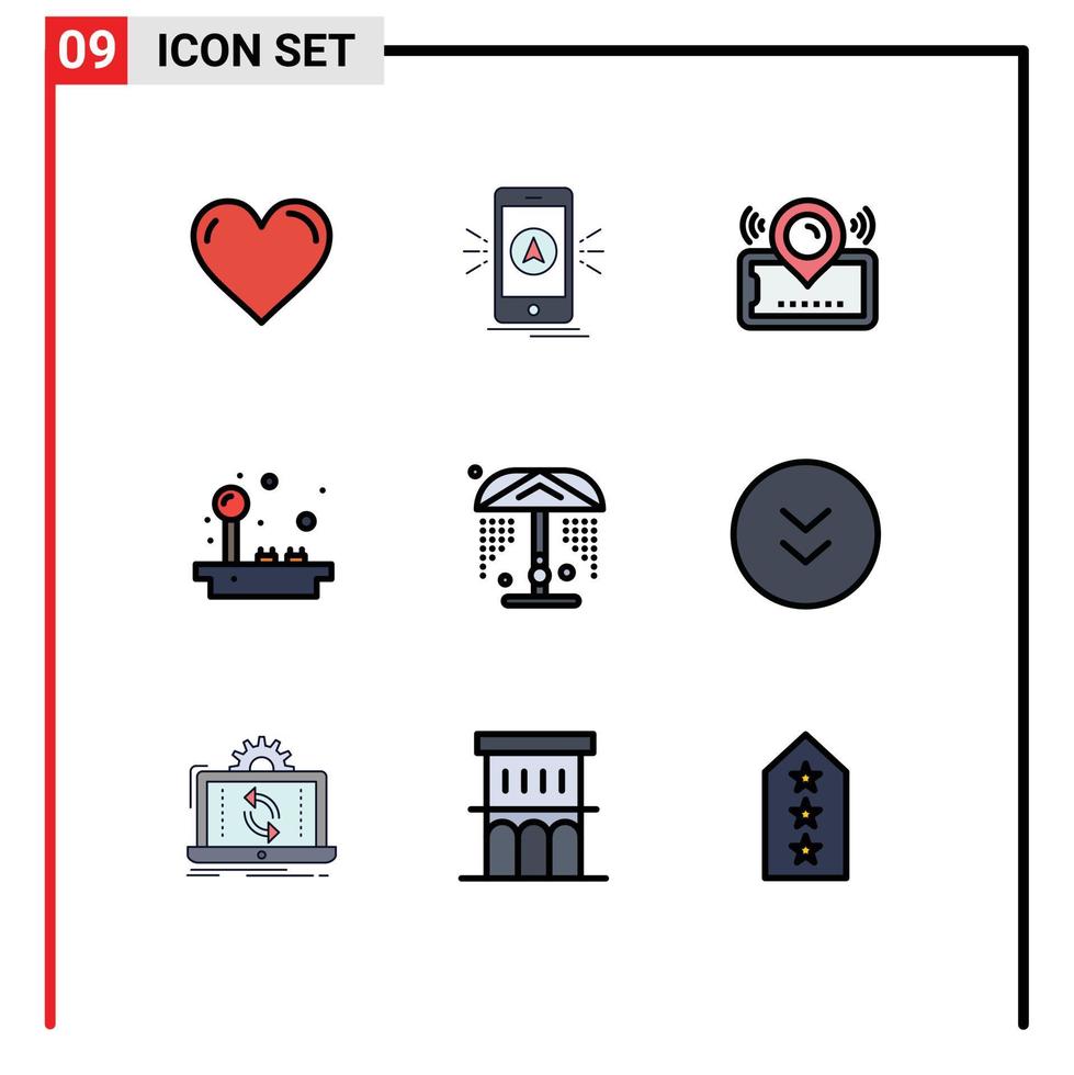 universell ikon symboler grupp av 9 modern fylld linje platt färger av spel joystick gps bio plats redigerbar vektor design element