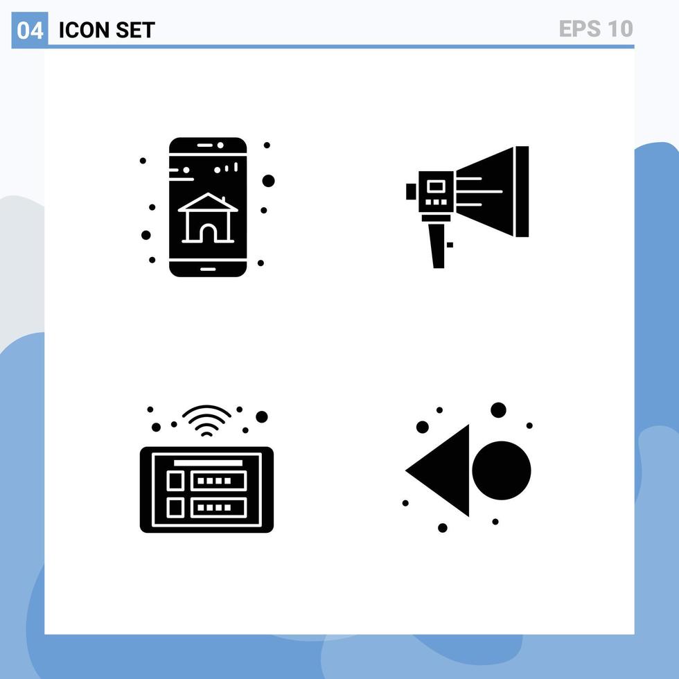 Packung mit 4 modernen soliden Glyphen Zeichen und Symbolen für Web-Printmedien wie App-Lautsprecher Mobile App Lautsprecherzugriff editierbare Vektordesign-Elemente vektor