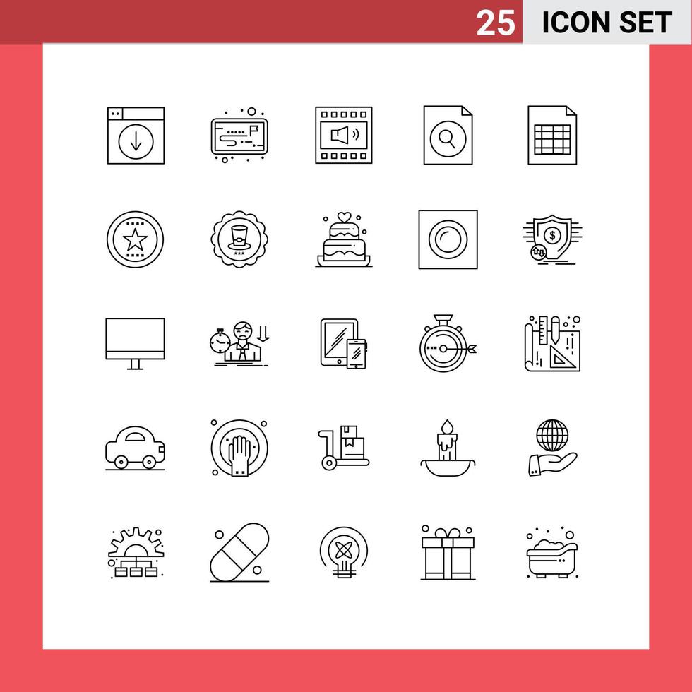 modern uppsättning av 25 rader pictograph av excel Sök förstärkare fil volym redigerbar vektor design element