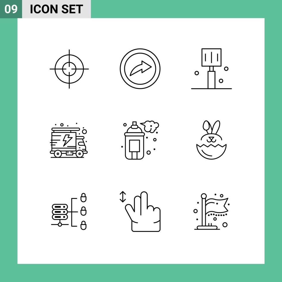 9 thematische Vektorumrisse und editierbare Symbole von editierbaren Vektordesign-Elementen für Eierkünste, Food-Art-Trucks vektor