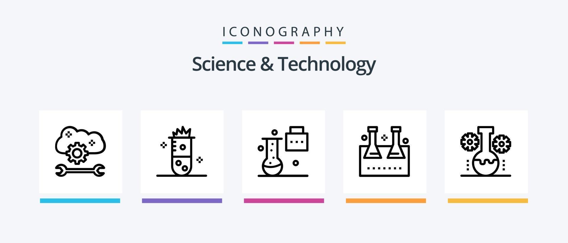 Science and Technology Line 5 Icon Pack inklusive Labormanagement. Bärenlabor. Trichter. wissenschaftliche Forschung. Wissenschaftslabor. kreatives Symboldesign vektor