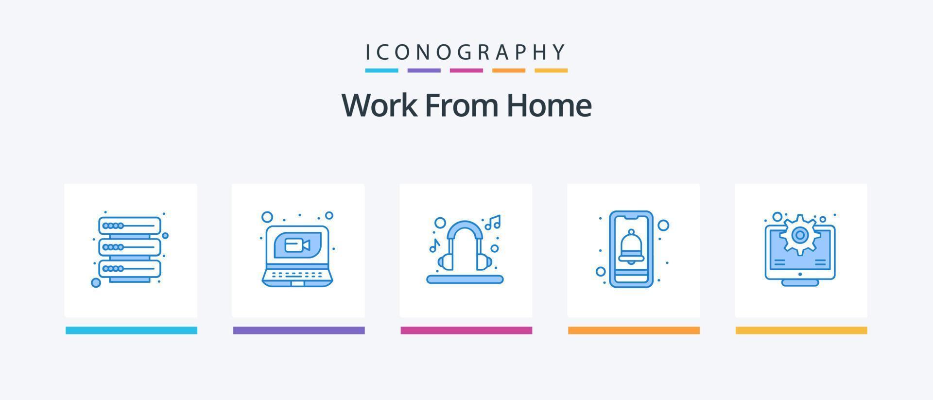 Arbeit von zu Hause aus Blue 5 Icon Pack inklusive Online. Mitarbeiter. Kopfhörer. Nachricht. Benachrichtigung. kreatives Symboldesign vektor