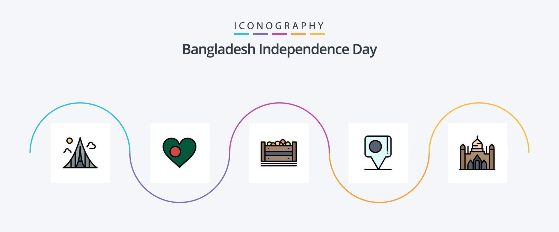 bangladesh oberoende dag linje fylld platt 5 ikon packa Inklusive bangla. chatt. Land. bangladesh. låda vektor