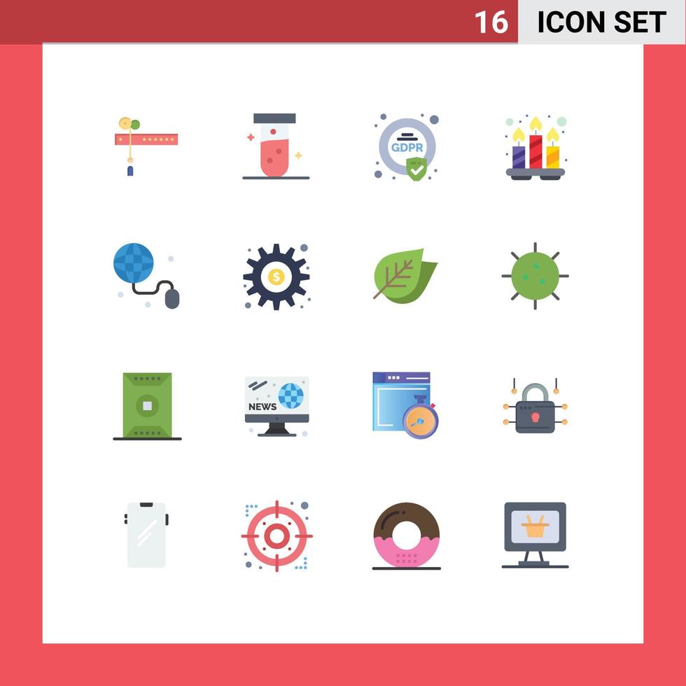 16 flache Farbpakete für die Benutzeroberfläche mit modernen Zeichen und Symbolen für Internet-Tablett-Sicherheits-Spa-Kerzen editierbares Paket kreativer Vektordesign-Elemente vektor