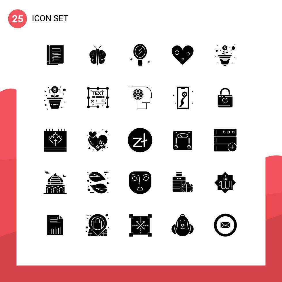 grupp av 25 fast glyfer tecken och symboler för copywriting pengar interiör tillväxt tycka om redigerbar vektor design element