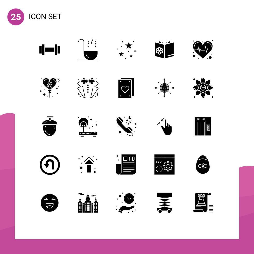 25 thematische Vektor-Solid-Glyphen und editierbare Symbole von Ballonherzstarre-Gesundheitsmischung editierbare Vektordesign-Elemente vektor