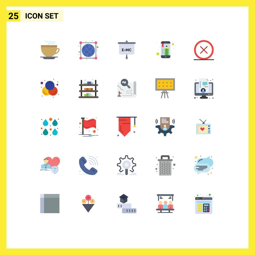 universell ikon symboler grupp av 25 modern platt färger av stänga penna formel mobil inlärning pedagogisk app redigerbar vektor design element