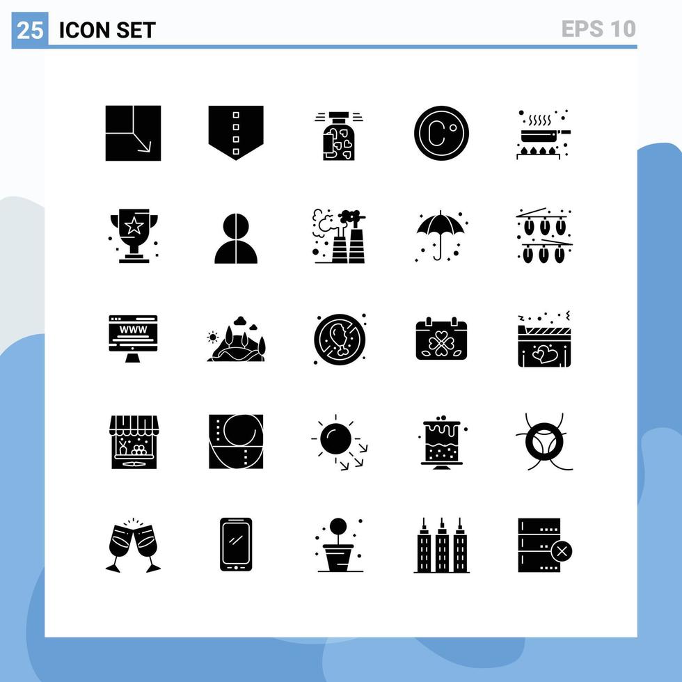 25 universelle solide Glyphen für Web- und mobile Anwendungen vergeben bearbeitbare Vektordesign-Elemente für Bratpfannenherzen vektor