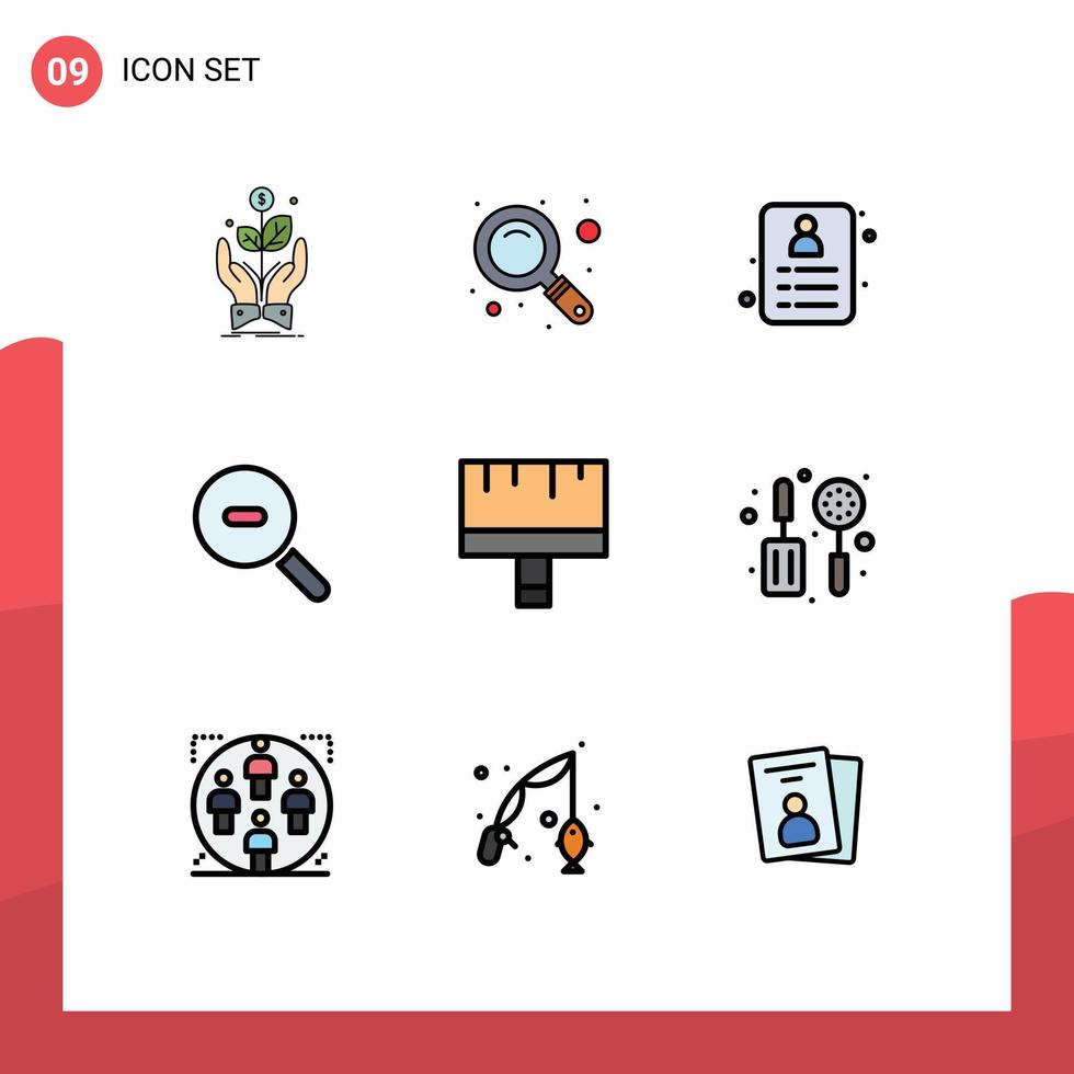 Packung mit 9 modernen Filledline-Flachfarben Zeichen und Symbolen für Web-Printmedien wie Werkzeuge, Pinsel, Einkaufen, Kunstforschung, editierbare Vektordesign-Elemente vektor