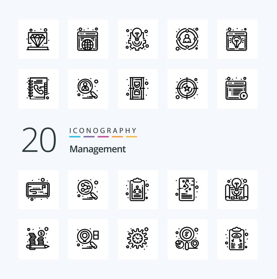 20 Management Line Icon Pack wie Projektidee Aktives Lerndiagramm Strategischer Plan vektor