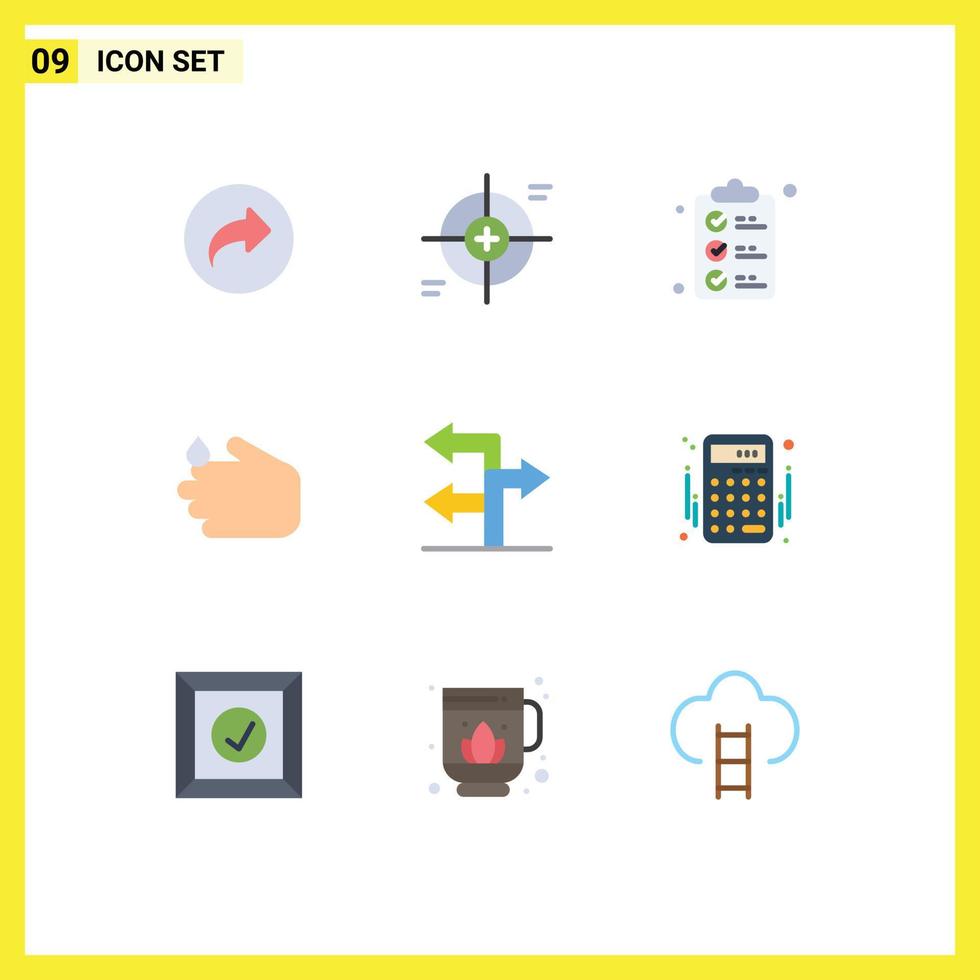 piktogrammsatz von 9 einfachen flachen farben der pfeilseifenzielhandmarke editierbare vektordesignelemente vektor