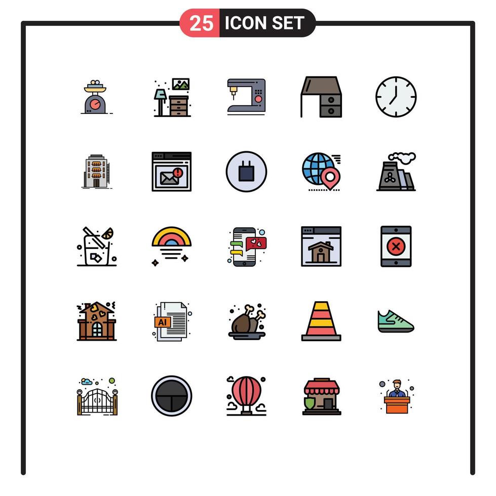 universell ikon symboler grupp av 25 modern fylld linje platt färger av klocka kontor skrivbord kaffe möbel byrå redigerbar vektor design element