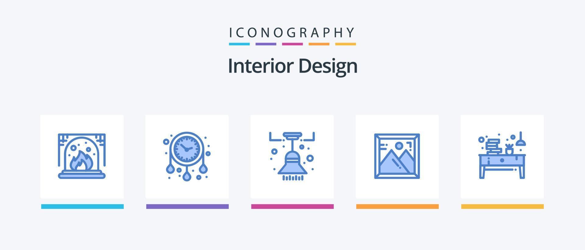 interiör design blå 5 ikon packa Inklusive kontor. skrivbord. möbel. bok. Foto. kreativ ikoner design vektor