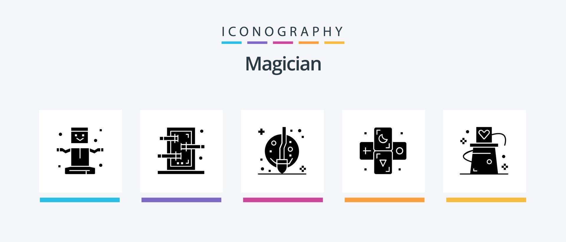 Magician Glyph 5 Icon Pack inklusive Hut. Tierkreis. Besen. Tarot. Astrologie. kreatives Symboldesign vektor