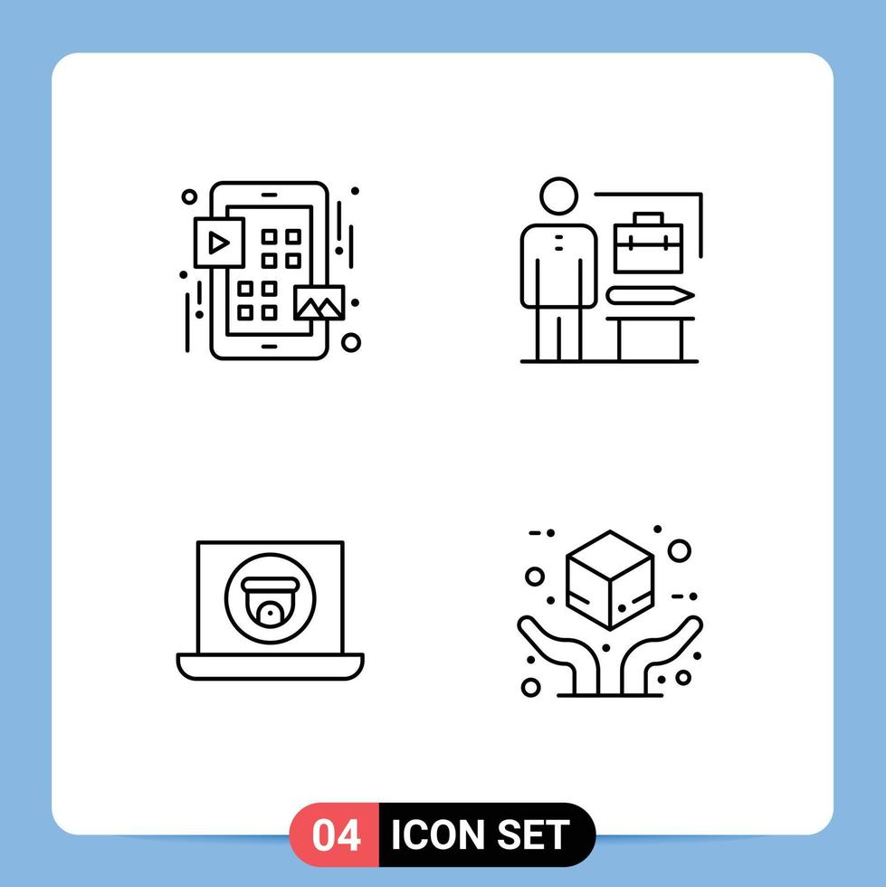 Mobile Interface Line Set aus 4 Piktogrammen des Raster-Laptop-Spiels erreichen kamerabearbeitbare Vektordesign-Elemente vektor