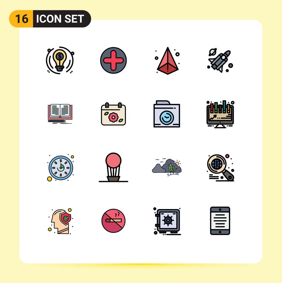 uppsättning av 16 modern ui ikoner symboler tecken för bok skrivning låda vetenskap flyga redigerbar kreativ vektor design element