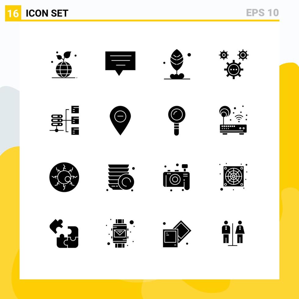 Gruppe von 16 modernen soliden Glyphen, die für die Entwicklung editierbarer Vektordesign-Elemente für die gemeinsame Entwicklung von Netzwerkanlagen festgelegt wurden vektor