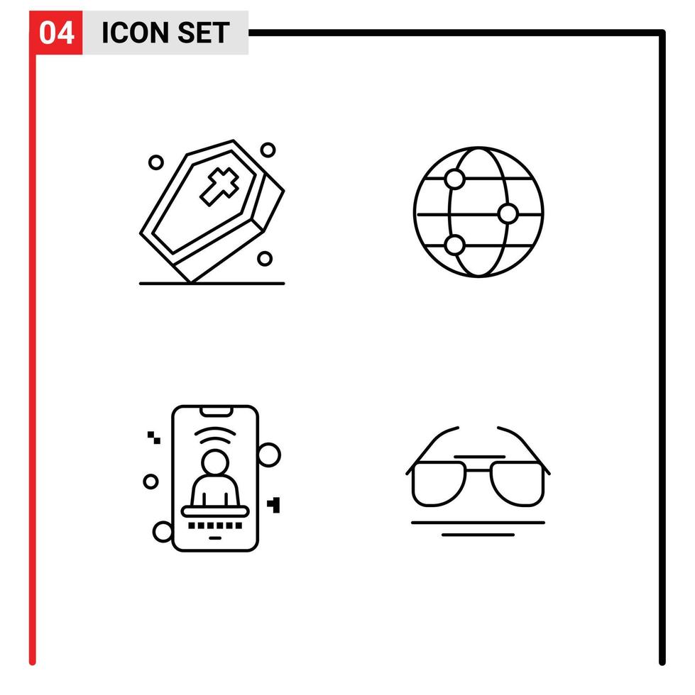 4 universell linje tecken symboler av grav signal läskigt värld galsses redigerbar vektor design element