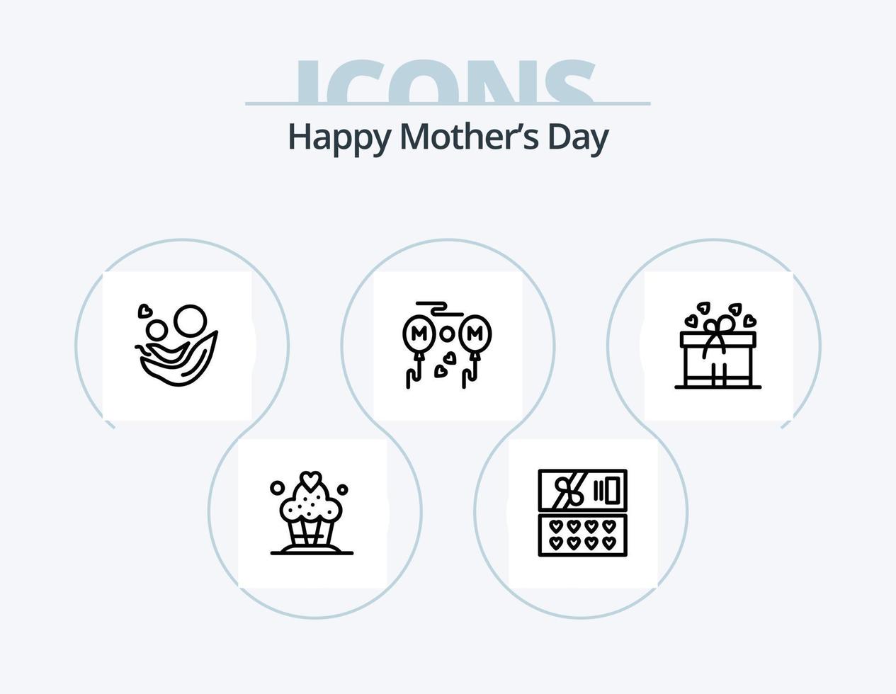 Happy Mothers Day Line Icon Pack 5 Icon Design. Natur. Butterblume. Liebe. Blume. Cupcake vektor