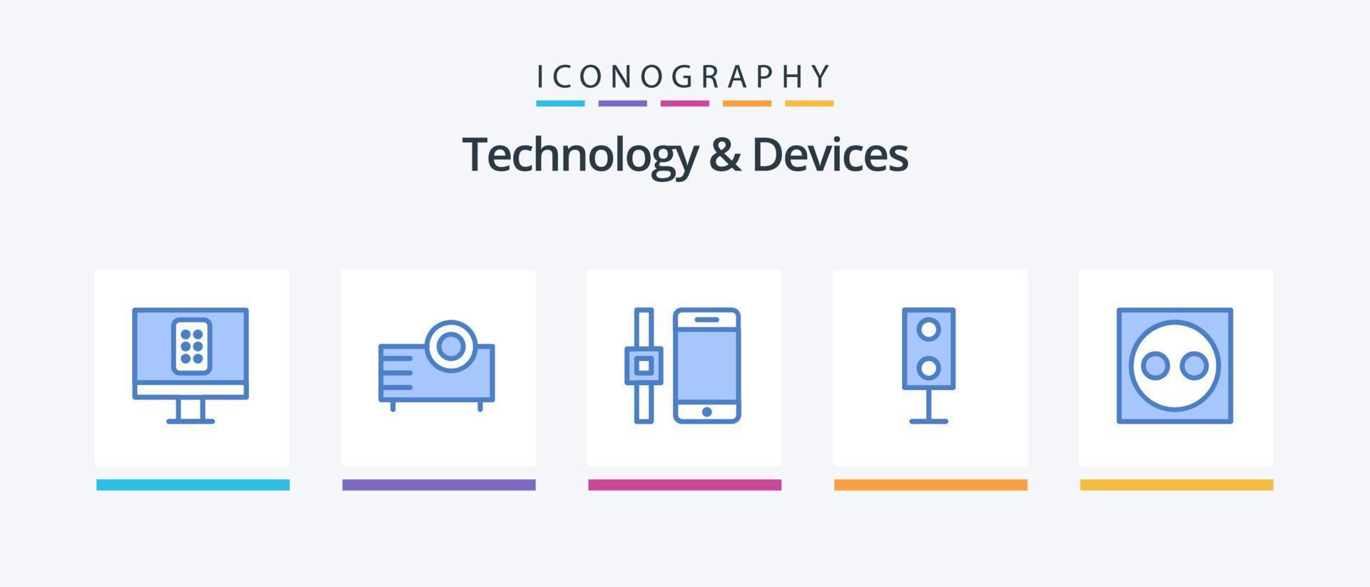 enheter blå 5 ikon packa Inklusive elektrisk. teknologi. ansluta. högtalare. elektronik. kreativ ikoner design vektor