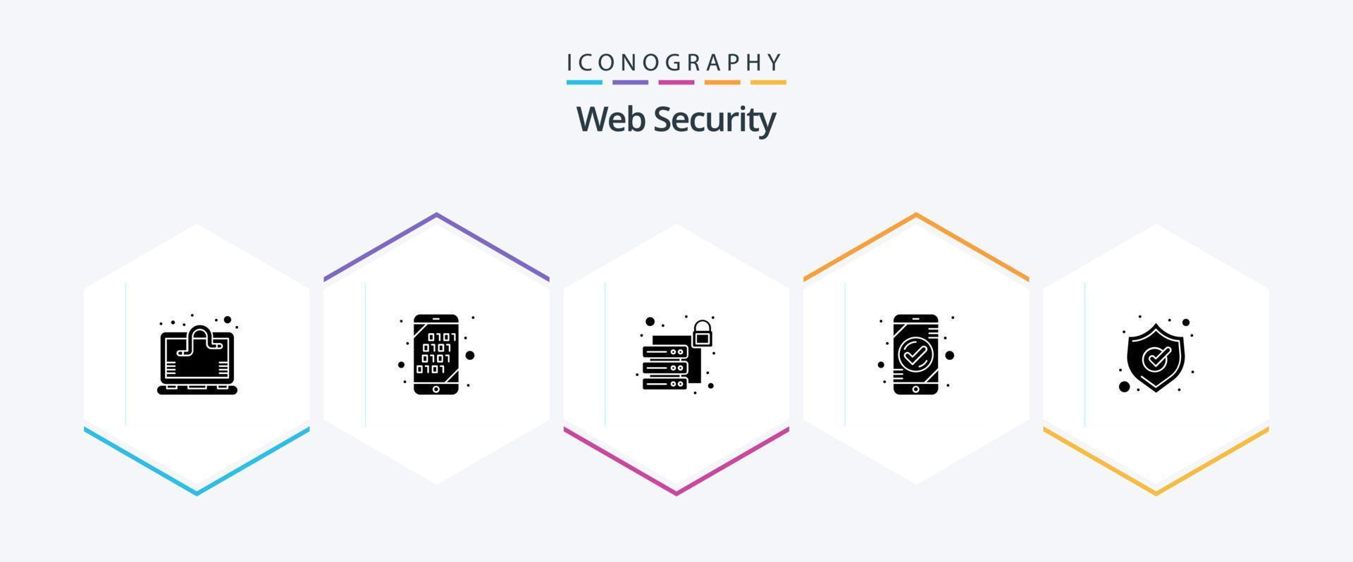 webb säkerhet 25 glyf ikon packa Inklusive säkerhet. ok. databas. mobil. autentisering vektor