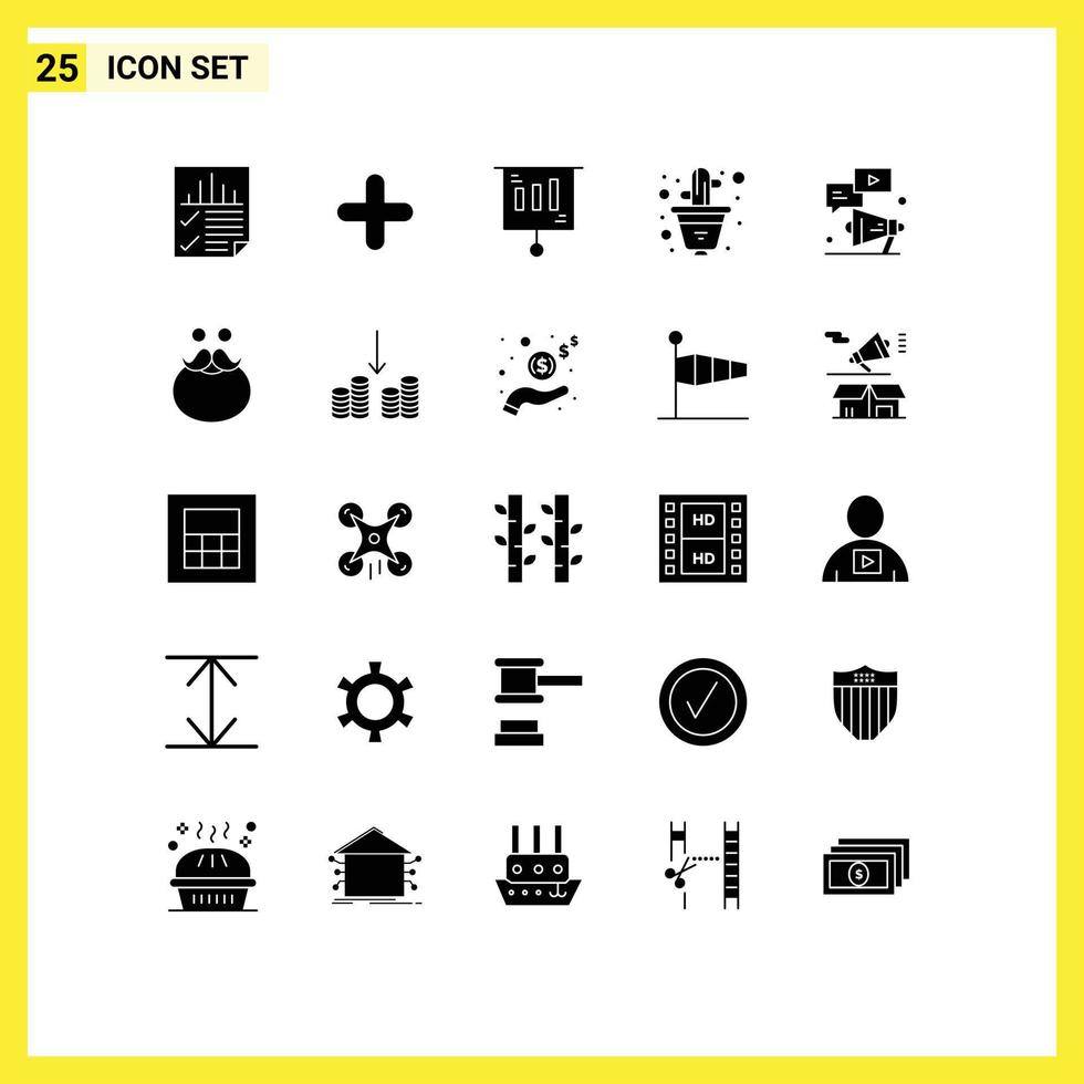 Stock Vector Icon Pack mit 25 Linienzeichen und Symbolen für Megaphon-Innenschild Blumentopfverkauf editierbare Vektordesign-Elemente