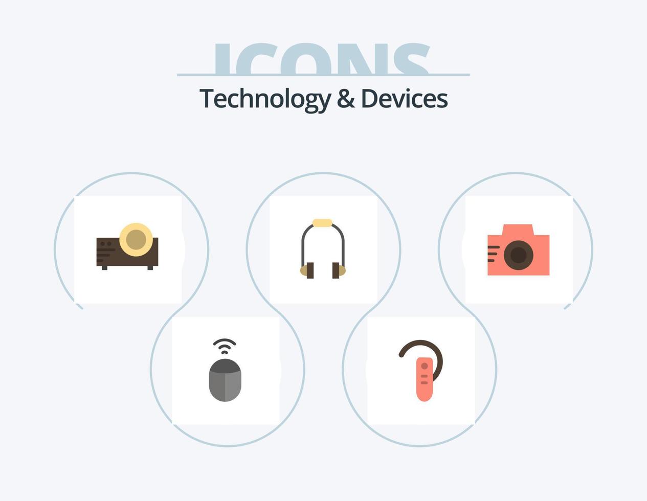 Geräte flach Icon Pack 5 Icon Design. Bild. Musik. Beamer. Telefon. Kopfhörer vektor