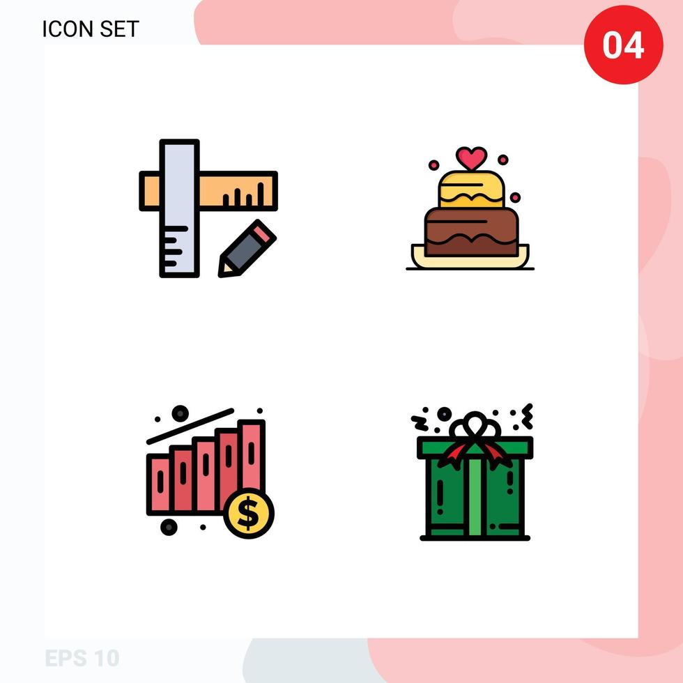 redigerbar vektor linje packa av 4 enkel fylld linje platt färger av utbildning pengar kaka bröllop gåva redigerbar vektor design element