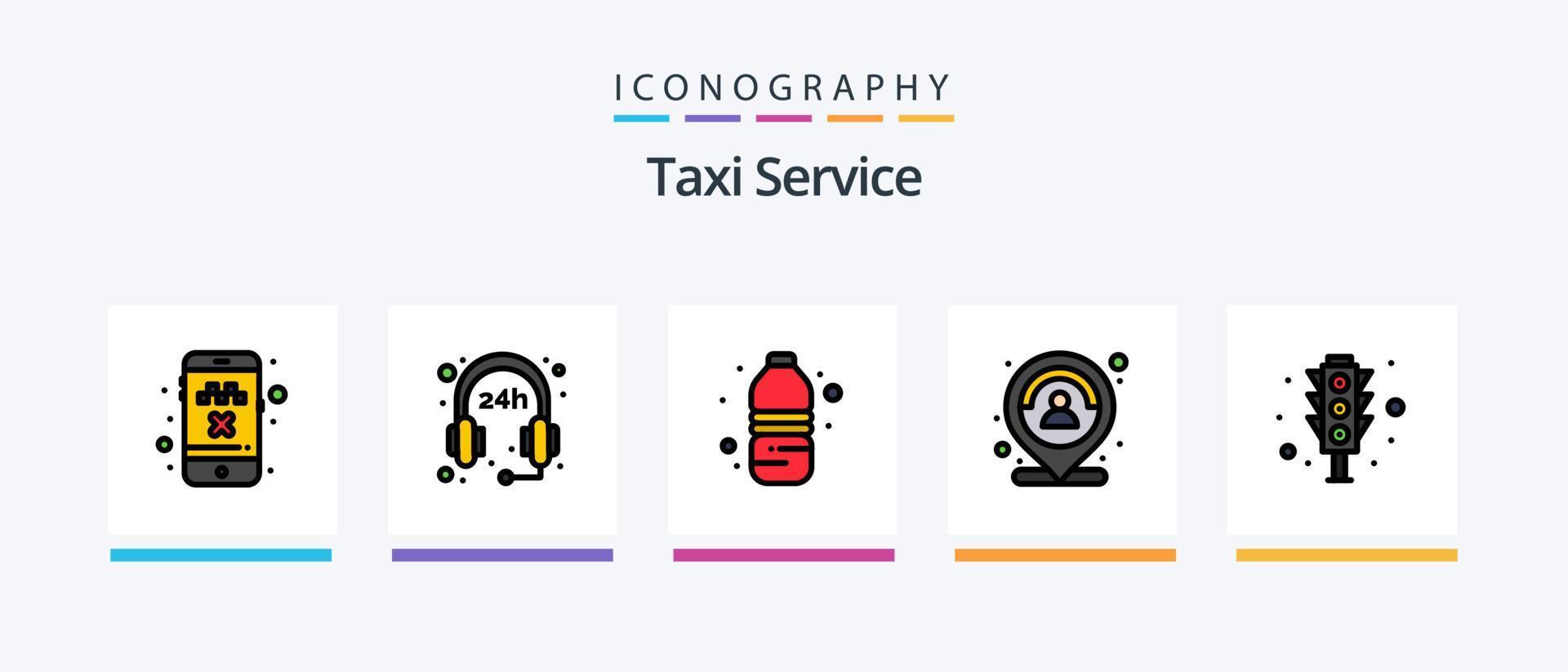 taxi service linje fylld 5 ikon packa Inklusive . tecken. rutt. navigering. trafik. kreativ ikoner design vektor