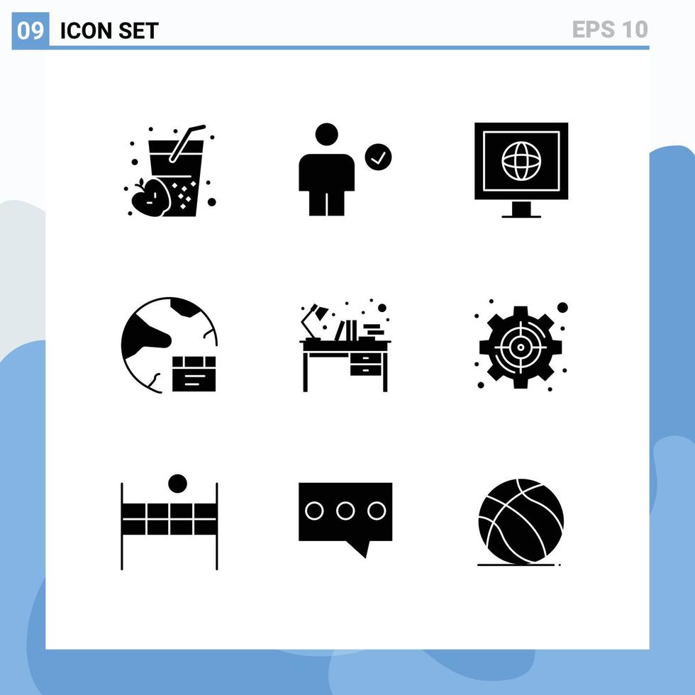 redigerbar vektor linje packa av 9 enkel fast glyfer av böcker global Gjort utveckla app redigerbar vektor design element
