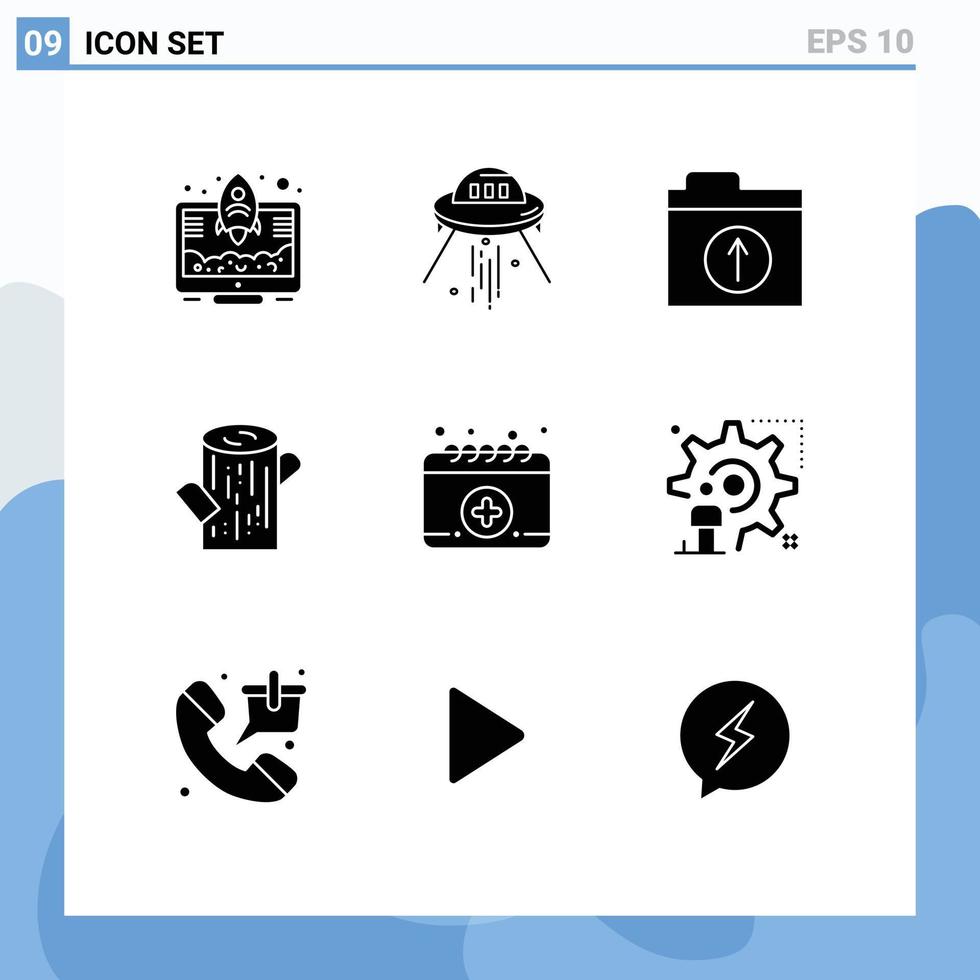 redigerbar vektor linje packa av 9 enkel fast glyfer av medicinsk utnämning utomjording trä logga redigerbar vektor design element