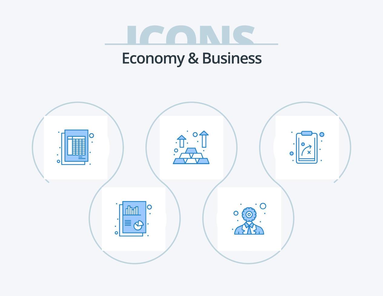 Wirtschaft und Business blau Icon Pack 5 Icon Design. planen. dokumentieren. Geld. Finanzen vektor