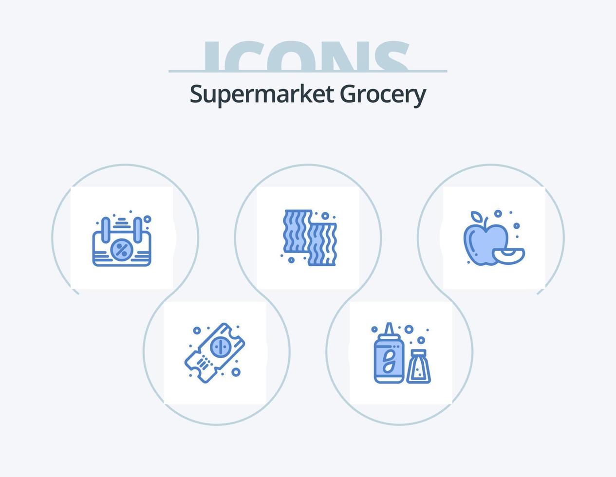 matvaror blå ikon packa 5 ikon design. . mat. öppna. äpple. bruka vektor