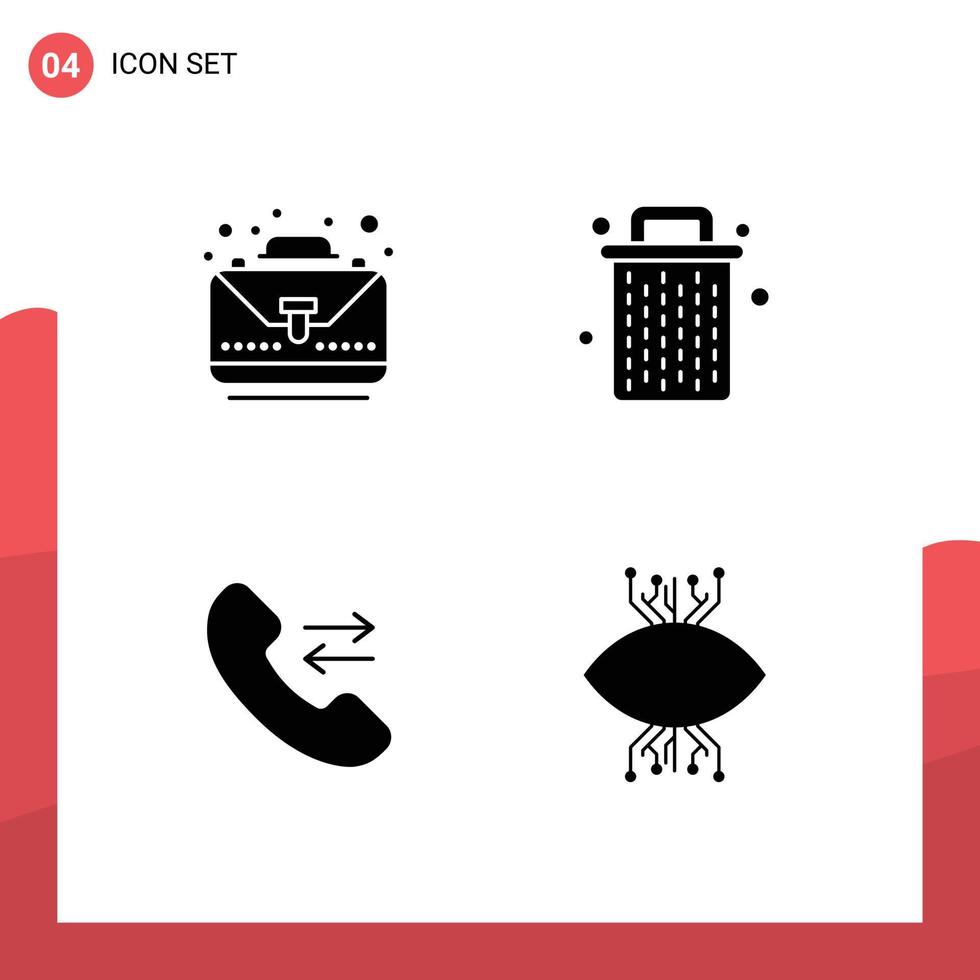 Stock Vector Icon Pack mit 4 Zeilen Zeichen und Symbolen für Business Call Bag löschen Infrastruktur editierbare Vektordesign-Elemente