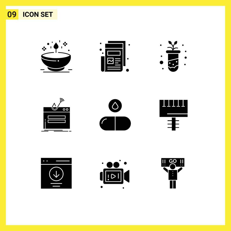 9 universelle solide Glyphen für Web- und mobile Anwendungen Diebstahl Login Print Internet Plant editierbare Vektordesign-Elemente vektor