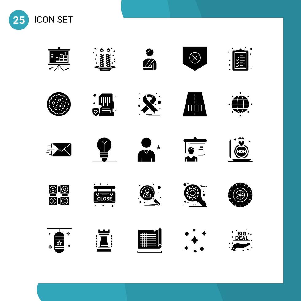 uppsättning av 25 modern ui ikoner symboler tecken för kolla upp lista skydda natt fest säkerhet sjukhus redigerbar vektor design element