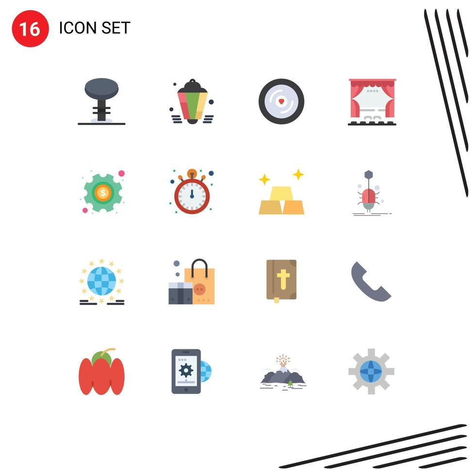 16 thematische Vektor-Flachfarben und editierbare Symbole der Unterhaltungsbühnendekoration, Kinohochzeit, editierbares Paket kreativer Vektordesign-Elemente vektor