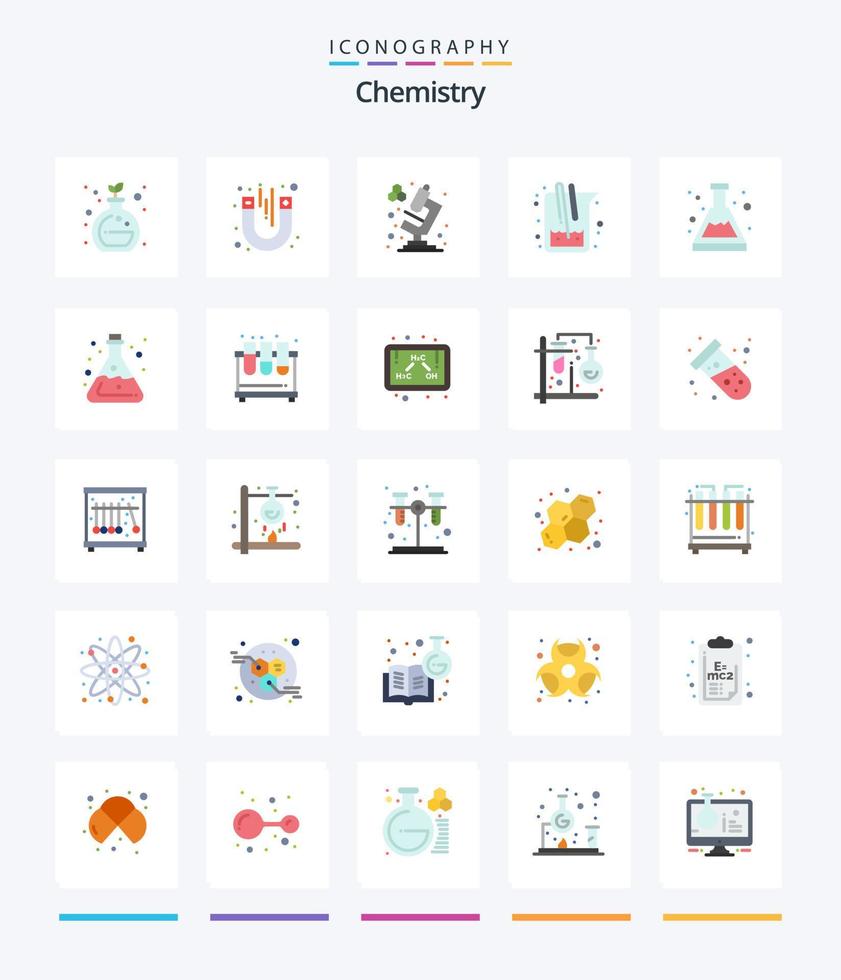 kreative chemie 25 flache symbolpakete wie chemie. Säure. Mikroskop. Labor. Wissenschaft vektor