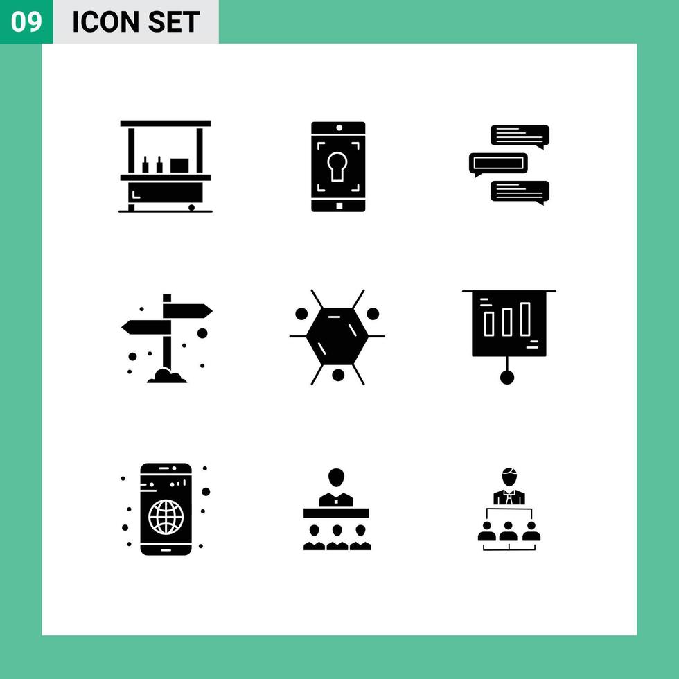 9 universell fast glyfer uppsättning för webb och mobil tillämpningar biologi riktning chatt camping samtal redigerbar vektor design element
