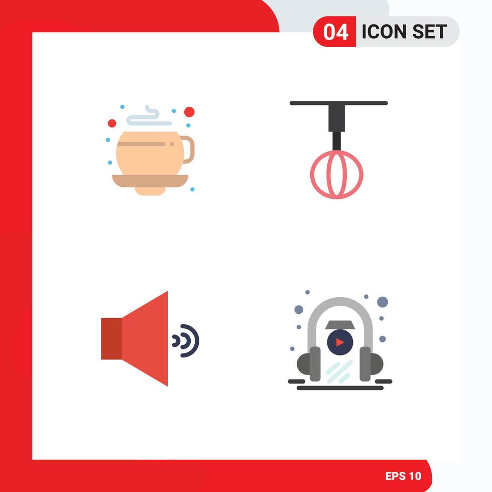 mobil gränssnitt platt ikon uppsättning av 4 piktogram av kaffe högtalare apparater hus e inlärning redigerbar vektor design element