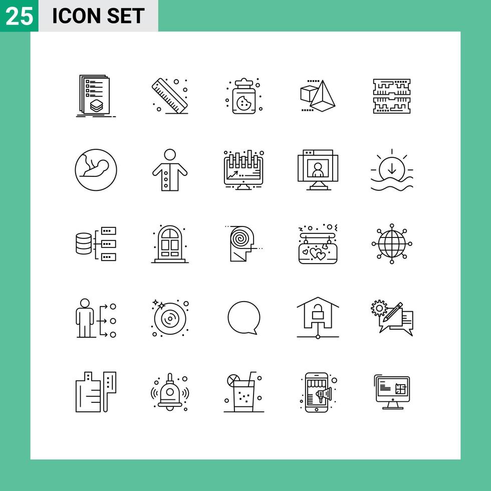Gruppe von 25 Zeilen Zeichen und Symbolen für dimmbare Komponenten Dessertkarten Box editierbare Vektordesign-Elemente vektor