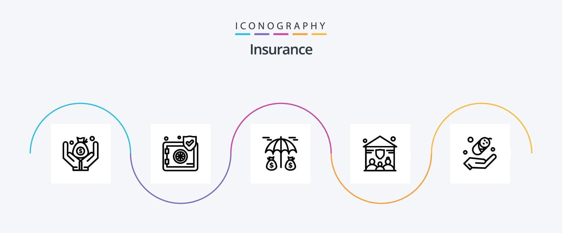 Insurance Line 5 Icon Pack inklusive . Schutz. Versicherung. Versicherung. Menschen vektor