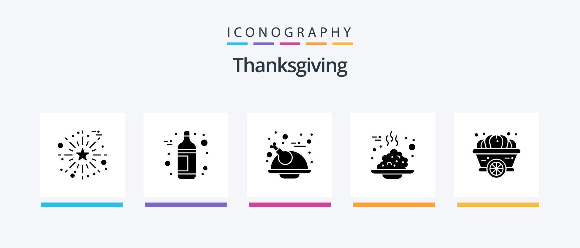 Thanksgiving Glyph 5 Icon Pack inklusive Kürbis. danke tag. das Erntedankfest. Haferbrei. Cafe. kreatives Symboldesign vektor