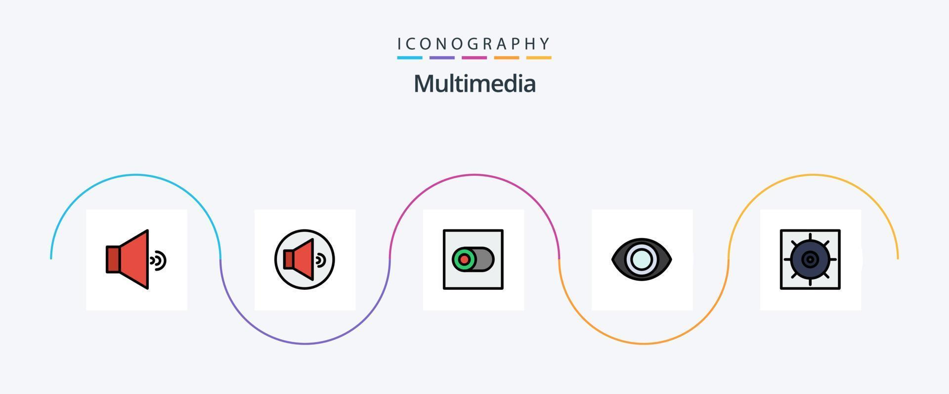 multimedia linje fylld platt 5 ikon packa Inklusive . kontrollera. vektor