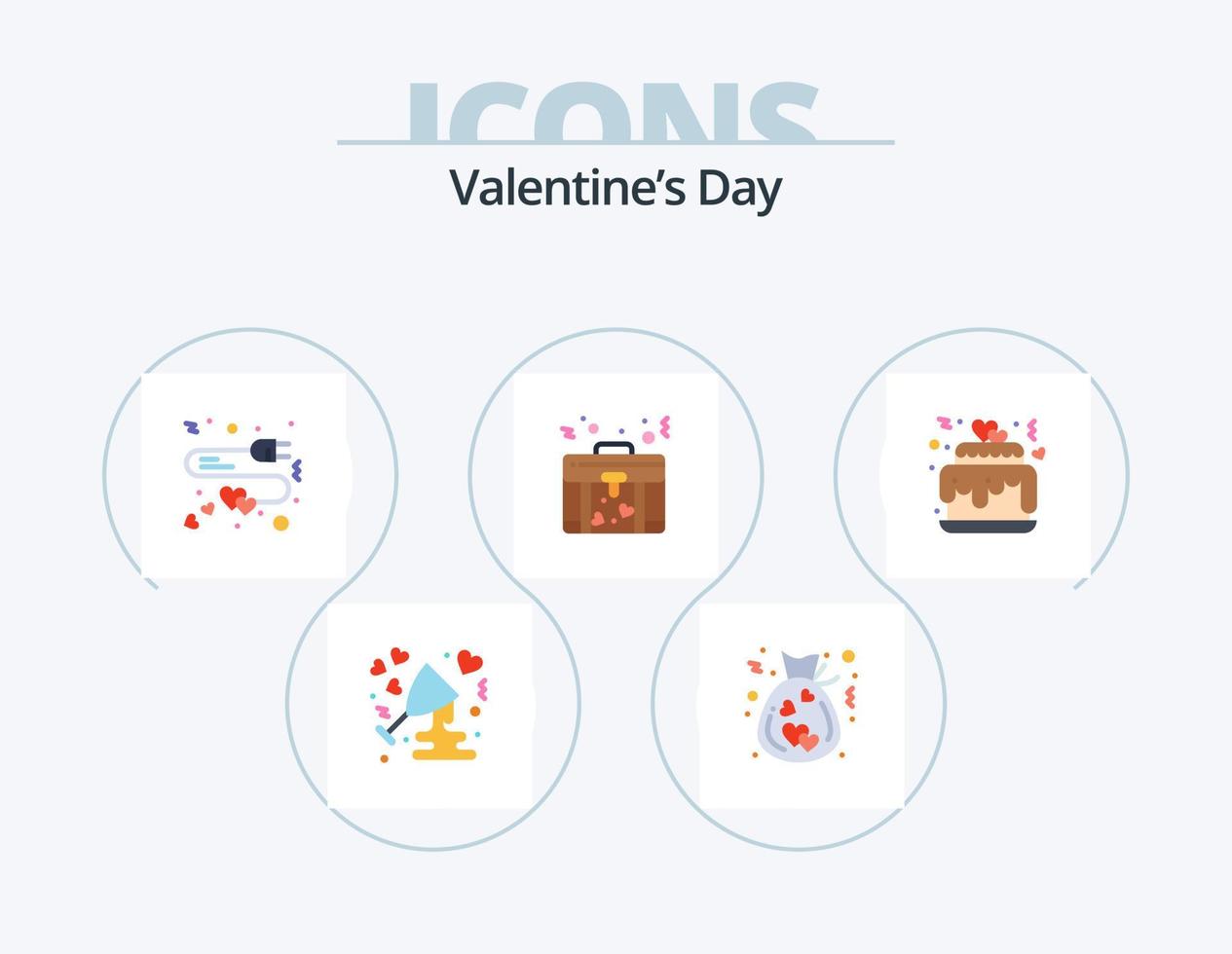 Valentinstag Flat Icon Pack 5 Icon Design. Kuchen. Liebe. Liebe. Aktentasche. Herz vektor