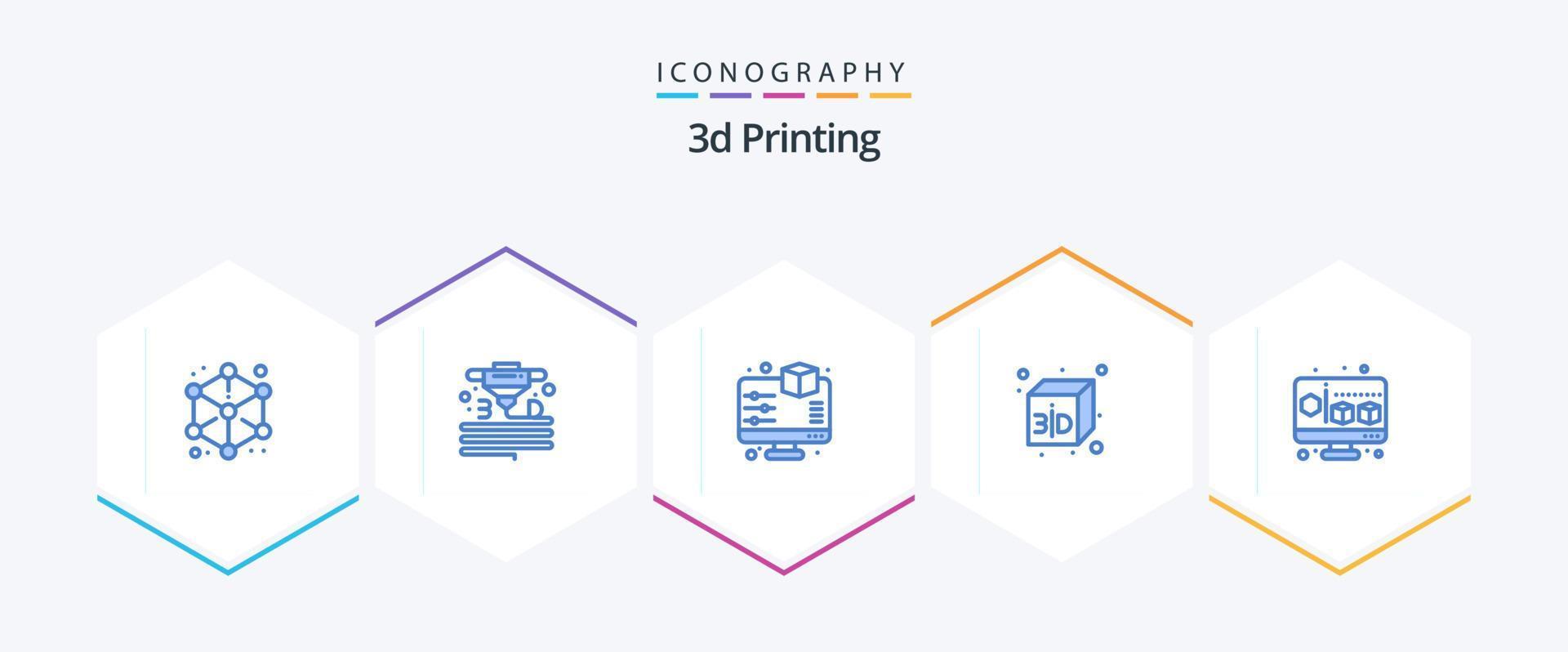 3D-Druck 25 blaue Icon-Packs inklusive 3D. Kasten. Drucker. 3d. Vorschau vektor