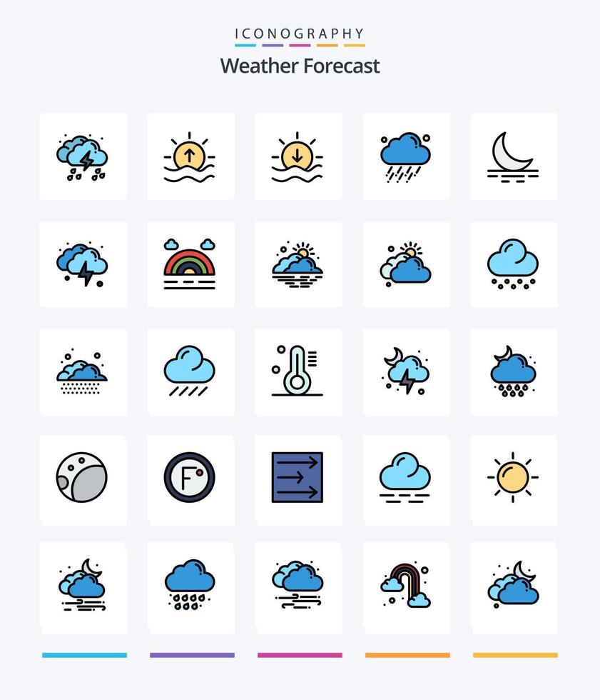 kreatives Wetter 25 Zeilen gefülltes Icon Pack wie Nebel. Wetter. scheinen. Regen. Wetter vektor